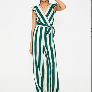 Boden Linen Green and White "Mila" Jumpsuit